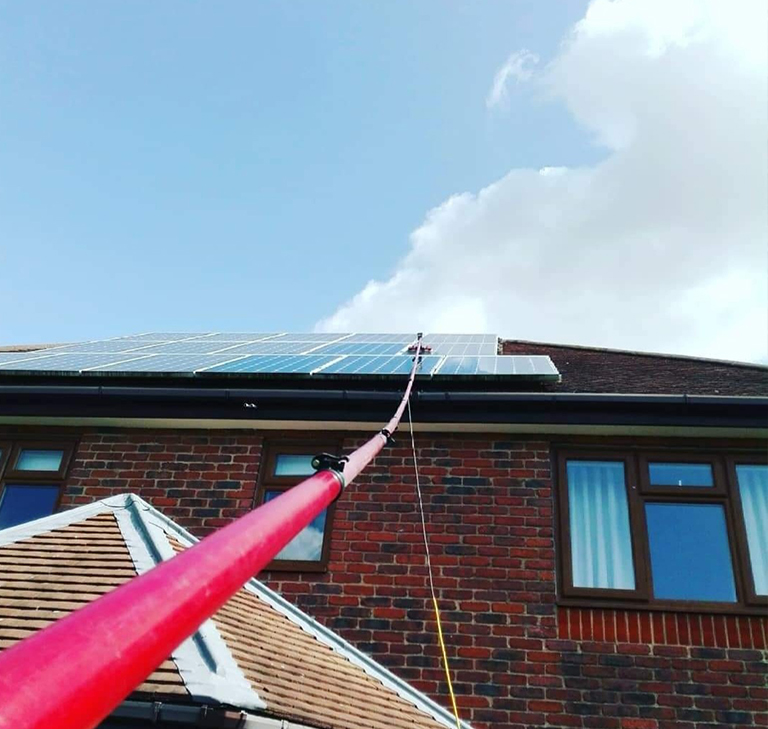 House roof solar panel cleaning